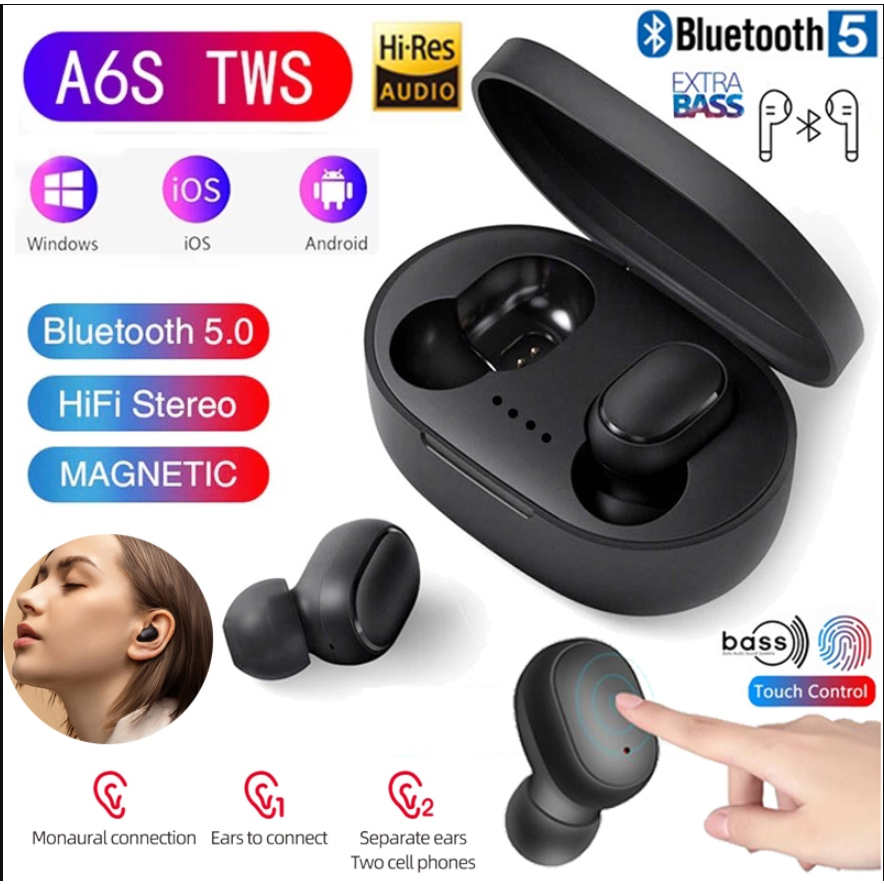 ชุดหูฟังบลูทูธไร้สาย A6S TWS 5.0 ตัดเสียงรบกวน สําหรับ  หูฟังเสียงดี ทำงานร่วมกับโทรศัพท์มือถือทุกรุ่น 🚚พร้อมส่ง🚚