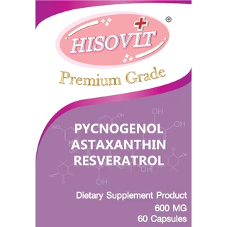 HISOVIT สารสกัดจากเปลือกสนฝรั่งเศส,แอสต้าแซนธิน, เรสเวอราทรอล 60 แคปซูล