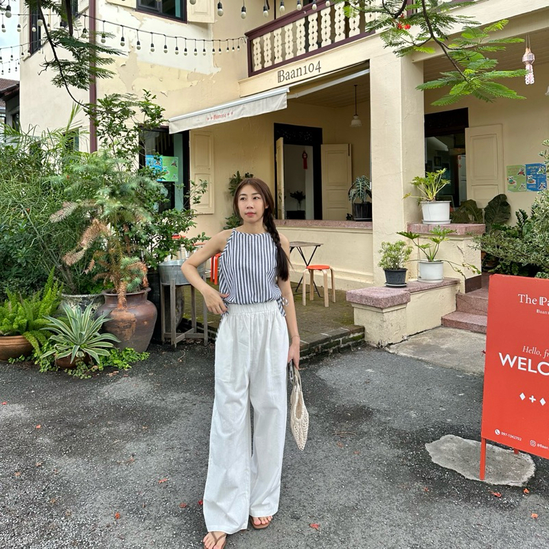 Pao pao set ชุดเซ็ทเสื้อกางเกงขายาวผ้าฝ้าย ชุดมินิมอลไปคาเฟ่ ชุดเซ็ตผู้หญิง - รูปที่ 6