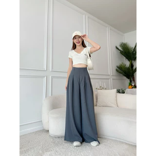 กางเกงขากระบอกใหญ่ผ้าโซดา จีบทวิต งานซิปหลัง ดีเทลหูเข็มขัด🧸✨🪞