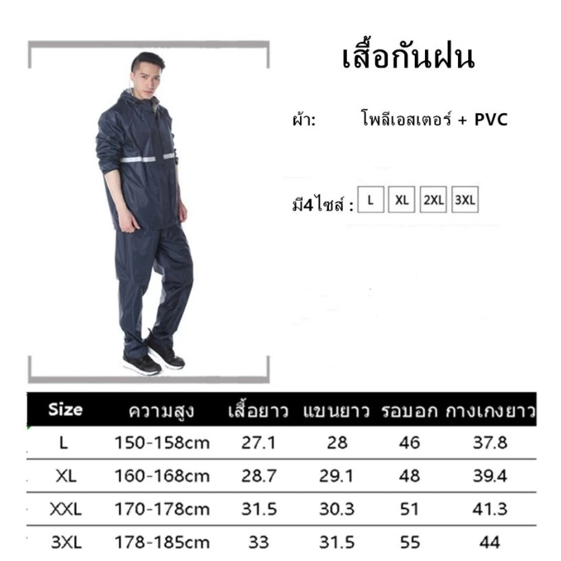 เสื้อกันฝนลายสะท้อนแสง ชุดแยกชิ้น เสื้อและกางเกง thumbnail 9