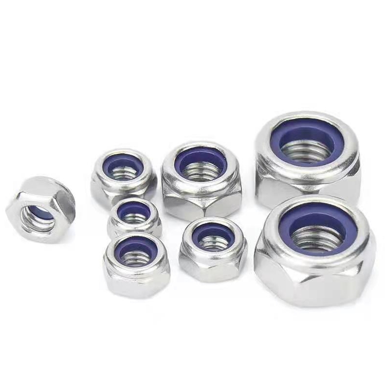 (M5 เหล็กชุบขาว) น๊อต น็อตตัวเมีย น็อตกันคลาย ไนลอน หัวน็อต M5 ตัวเมีย DIN985 Hexagon Nylon Insert L