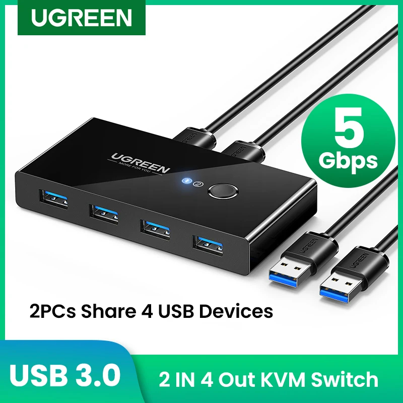 UGREEN 30768 USB 3.0 Switch Selector 4 Port 2 Computers Peripheral Switcher Adapter Hub