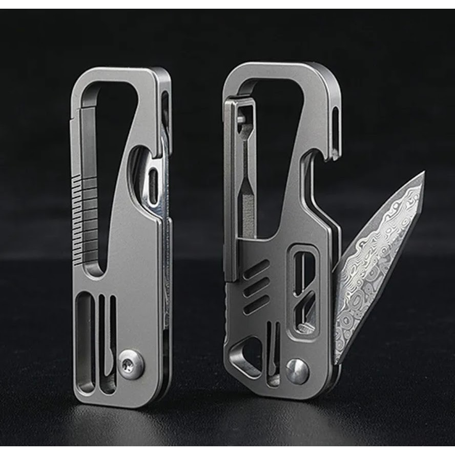 T7 ใหม่ไทเทเนียมอัลลอยด์ดามัสกัสใบมีดพับมีดกลางแจ้ง Mountaineering CHAIN ​​พวงกุญแจกลางแจ้ง Camping แบบพกพามีด