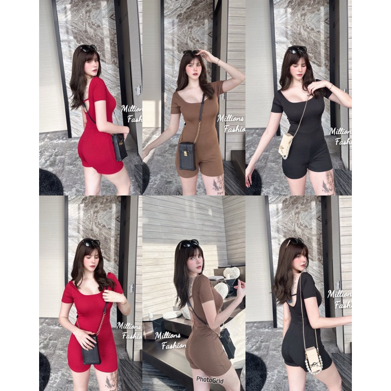 mnv_shop จั๊มสูทขาสั้น ผ้าไอโคล่ เสริมฟองน้ำ