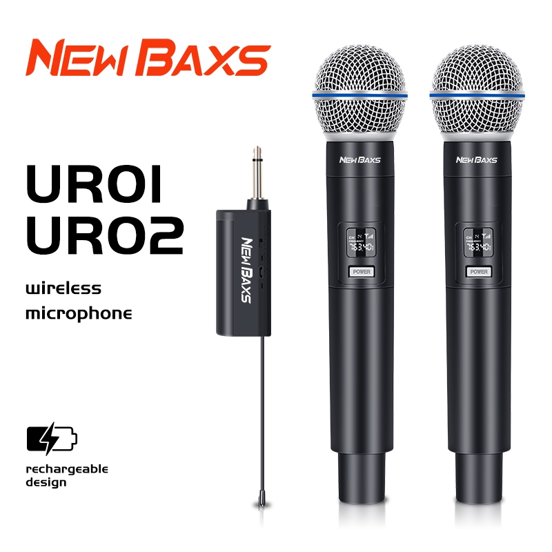 NEW BAXS [รุ่นชาร์จแบบอัพเกรด] UR01/UR02 ไมโครโฟนไร้สาย UHF ชาร์จ 5v ฟรีแบตเตอรี่แบบชาร์จไฟได้ ระยะรับ 50m KTV ปาร์ตี้