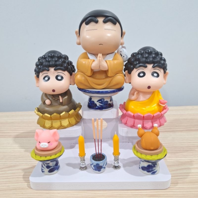 หลวงพี่ชินจัง พระชินจัง โมเดลตั้งโชว์ ของสะสม ของขวัญ รุ่นสามประสานรอยยิ้ม ครบชุดตามภาพทุกอย่าง - รูปที่ 3