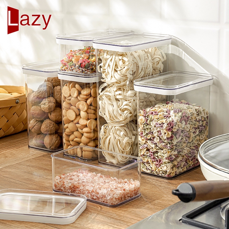Lazy life กล่องเก็บอาหารแห้ง มีซีลยางซิลิโคนในตัวกันชื้นและกันแมลงสามารถวางซ้อนทับได้ กระปุกสูญญากาศ