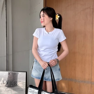🌈SpinnyHouse🌈เสื้อยืดรัดรูป ผ้ายืดยูนิโคล่ ทรง BABYTEE 🌺 ทรงคอกลมแขนสั้น เสื้อเข้ารูป รุ่น เทมปุระ B-009-2-A