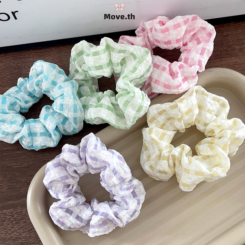 ในไทย-พร้อมส่ง✨ยางรัดผมหางม้า ลายตารางหมากรุก สีแคนดี้ น่ารักหวาน สไตล์เกาหลี แฟชั่นสําหรับผู้หญิง ความยืดหยุ่นสูง-Move
