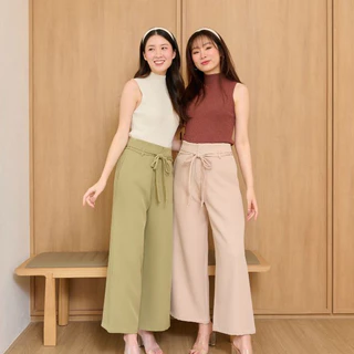 SHUUXME Ribbon pant (กางเกงขายาวเอวสูงพร้อมเข็มขัดโบว์)