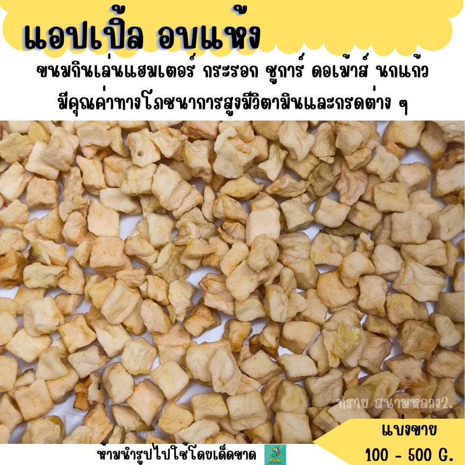 แอปเปิ้ล อบแห้ง (แบ่งขาย 50 G.) ขนมกินเล่นแฮมเตอร์ กระรอก ชูการ์ ดอเม้าส์ นกแก้ว