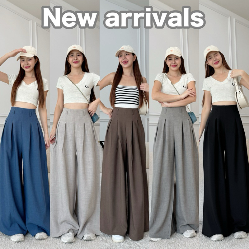 กางเกงขากระบอกใหญ่ผ้าโซดา จีบทวิต งานซิปหลัง ดีเทลหูเข็มขัด🧸✨🪞