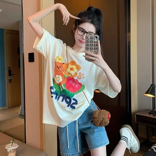 （จัดส่งตลอด 24 ชั่วโมง）Angle Official เสื้อยืดผู้หญิง Oversize เสื้อแขนสั้น Y2K สไตล์เกาหลี แฟชั่นสาวเท่ L100