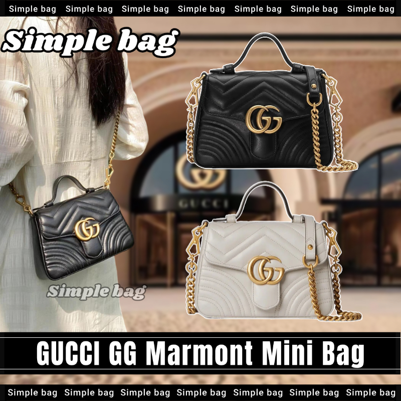 💯กุชชี่💥GUCCI GG Marmont Mini Top Handle Bag กระเป๋าสะพายเดี่ยว #Simple bag