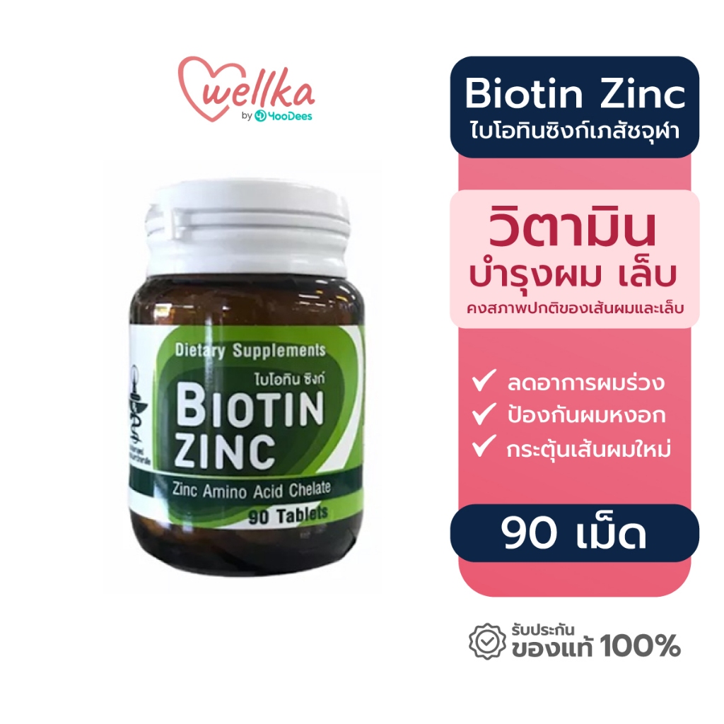 ซื้อ Biotin Zinc ไบโอทิน ซิงก์ วิตามินบำรุงผม 90 เม็ด