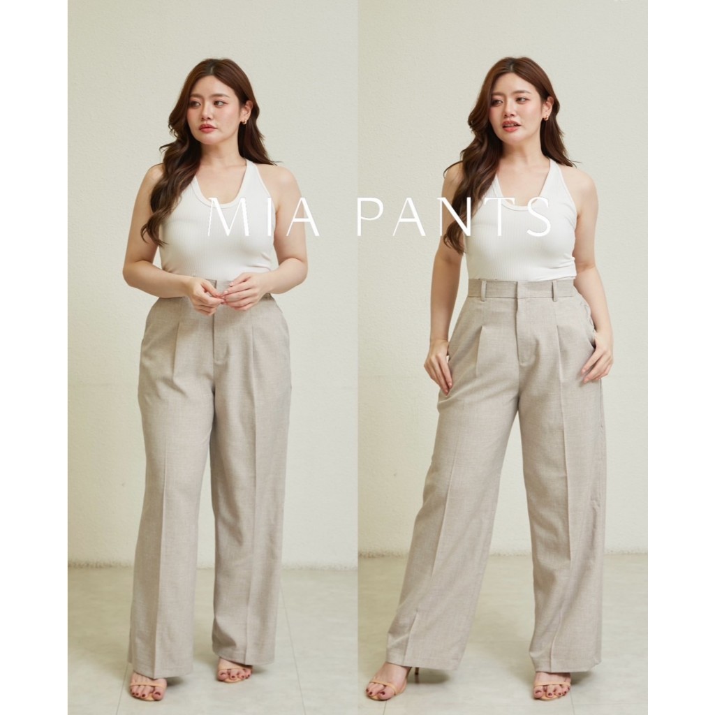 MIA( มีอา ) PANTS รหัส #A13 กางเกงทรงกระบอกกลางเอวสูง แต่งสม็อกด้านหลัง เอวยางยืด จีบทวิตหน้า ทรงสวยมาก