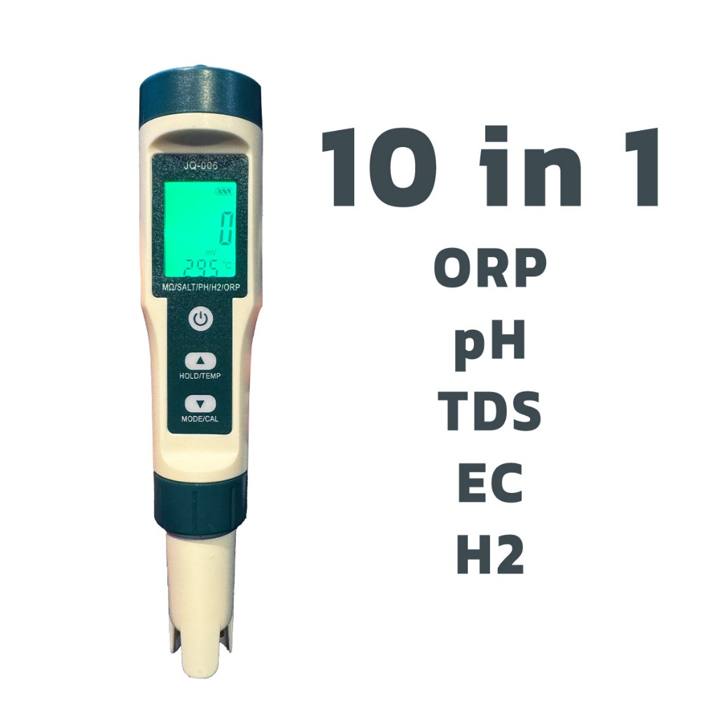 เครื่องวัดคุณภาพน้ำ10in1 รุ่นJQ-006 แม่นยำคุณภาพสูง pH,TDS,EC,SALT,S.G,ORP,H2,Temp,Fert,Res 10013