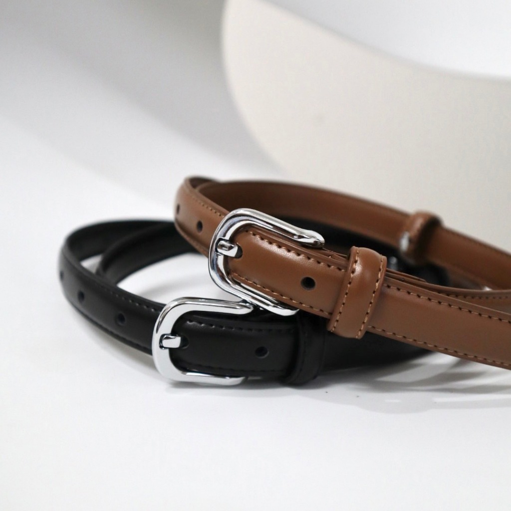 หนังแท้ ❤️แบรนด์LULU❤️ RL-527 เข็มขัดหนังแท้  หัวเข็มขัดสีเงินเงา หุ้มหนังทั้งเส้น