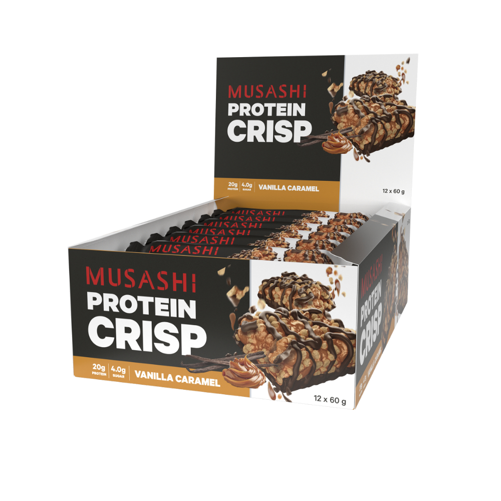 Musashi Protein Crisp โปรตีนแท่งกรุบกรอบ โปรตีน 20 กรัม รวมรส 3 รส (1กล่อง 12 ชิ้น)