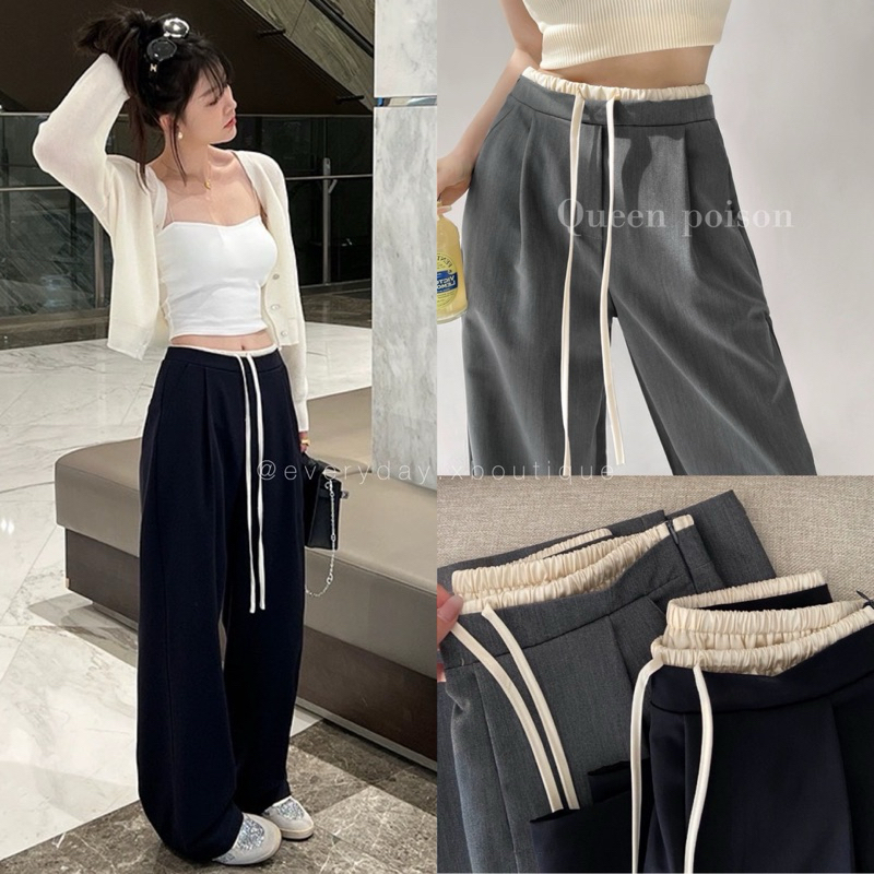 พร้อมส่ง New!!! Double x satin waist pants (430฿) กางเกงขายาวขอบซาตินเลเยอร์สองชั้น งานสวยมากกกกกกกก ใส่แล้วดูแพง