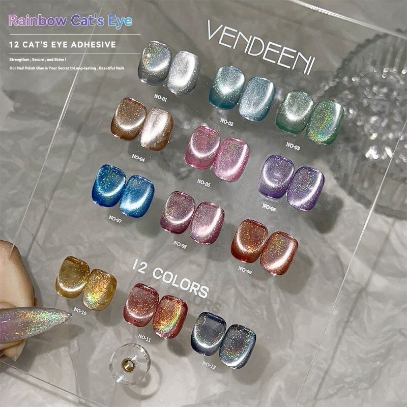 สีเจลลูกแก้วโฮโลแกรม vendeeni 12สี พร้อมชาร์ทสีรุ่นใหม่ 2024