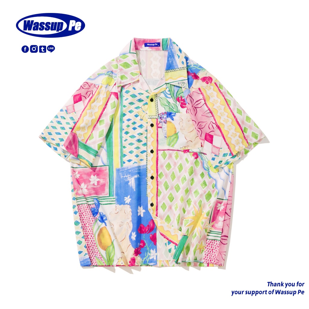 เสื้อฮาวายแขนสั้น เสื้อสงกรานต์ลายดอกสไดล์เกาหลี สไตล์ลายน้ำมั้น Hawaii/Wassuppe