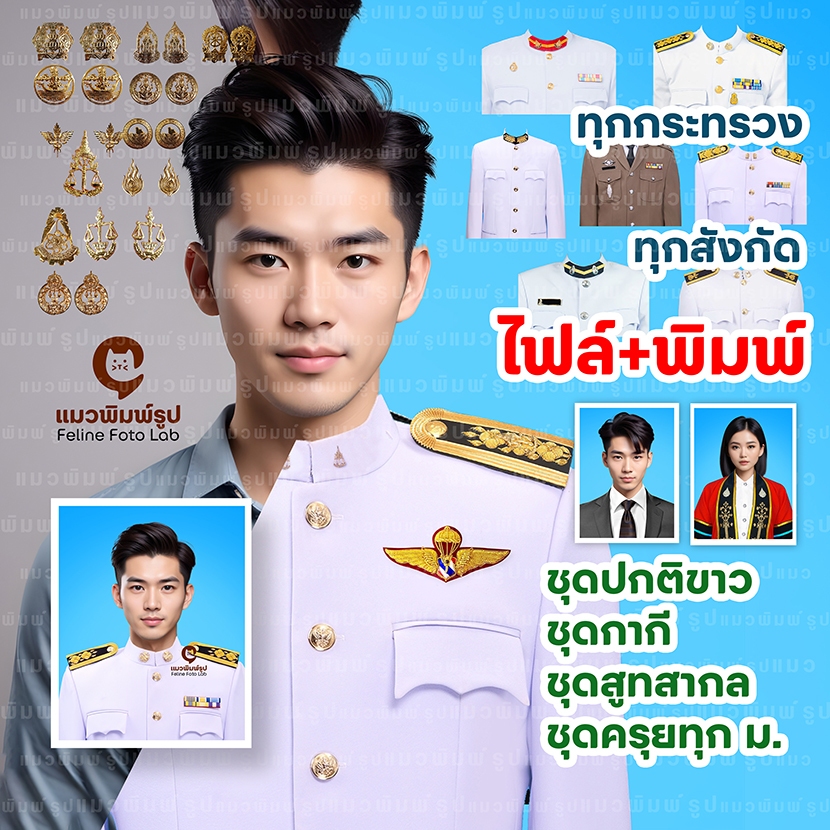 📸 ตัดต่อรูปติดบัตร (ฟรี 4x6=1แผ่น)ได้ไฟล์+พิมพ์ ชุดปกติขาว/ราชการ/รัฐวิสาหกิจ/ลูกจ้างประจำ/พนักงานราชการ/ครุย/สูท