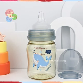 Babi care ขวดนมสีชาคอกว้าง ไม่ดูดไม่ไหล ลายการ์ตูน เบบี้แคร์ 4ออนซ์,8ออนซ์ แพ็คคู่ [เลือกสีได้]
