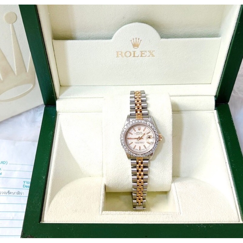 Used Rolex Datejust 26 mm Gold หน้าคอม สายจิวเวลรี่  กรอบเพชรดอกไม้สวยมาก