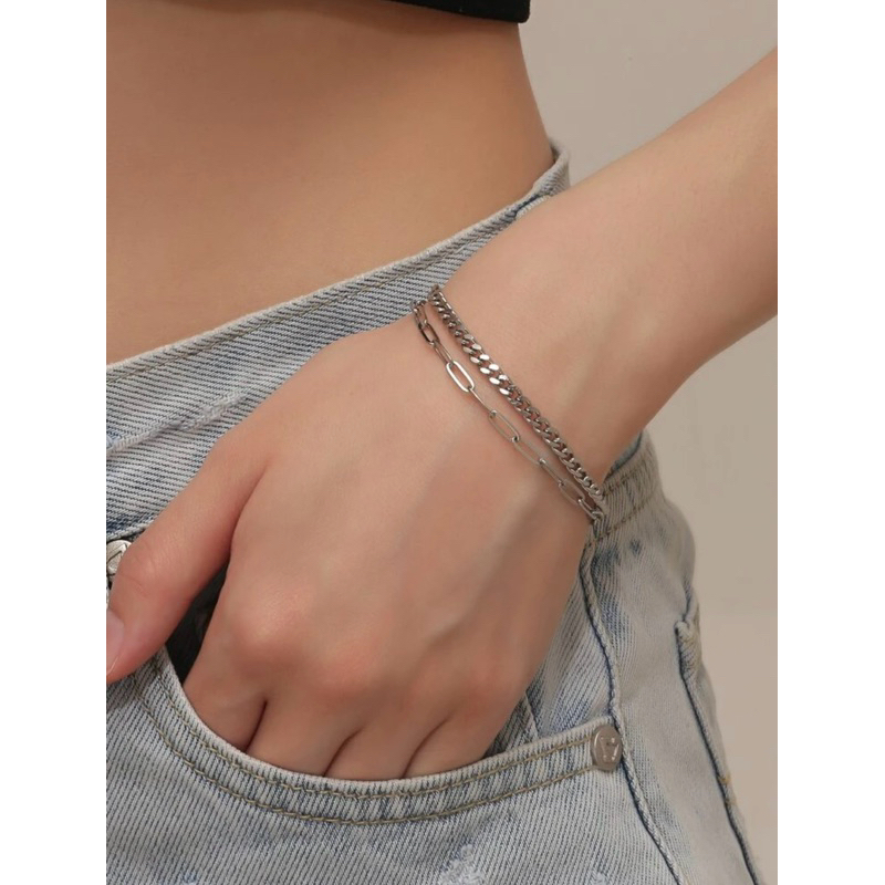 MORNINGDAISY ข้อมือโซ่สแตนเลส 2 ชั้น