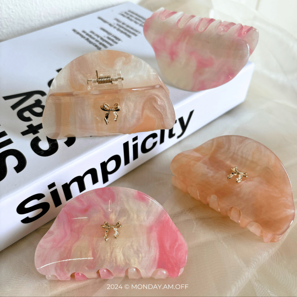 [ส่งไว!] กิ๊บเปลี่ยนสีได้ ทรงพระจันทร์ ติดโบว์ทอง หรูหรา ติดแกลม Moon Hair Claws รุ่น Moondance (8 cm)