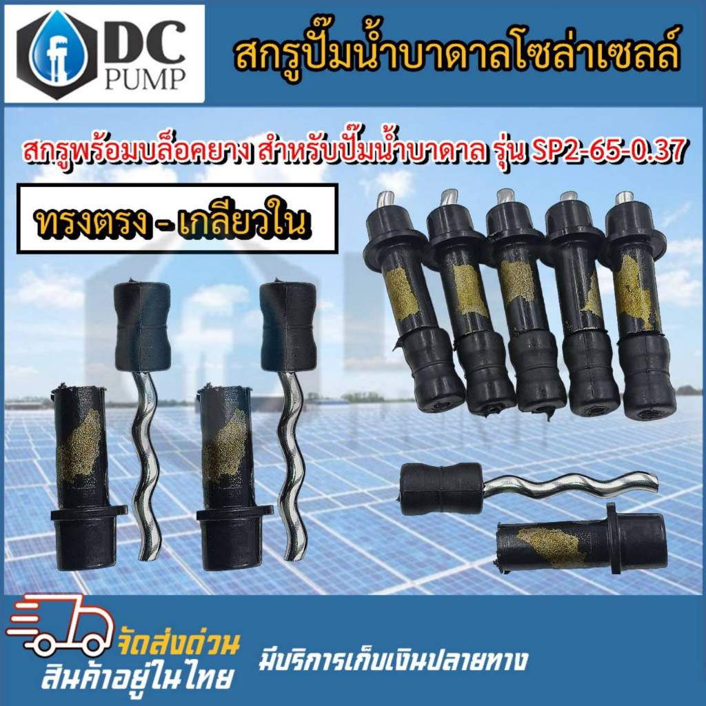 สกรูพร้อมบล็อคยาง อะไหล่สกรูปั้มน้ำ รุ่น SP2-65-0.37 Screw ทรงตรง-เกลียวใน(1คู่)