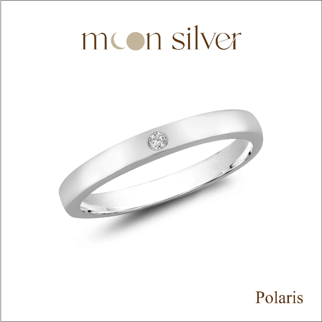 Moonsilver แหวนเงิน รุ่น Polaris แหวนเงินแท้925 ฝังเพชร CZ แหวนมินิมอล