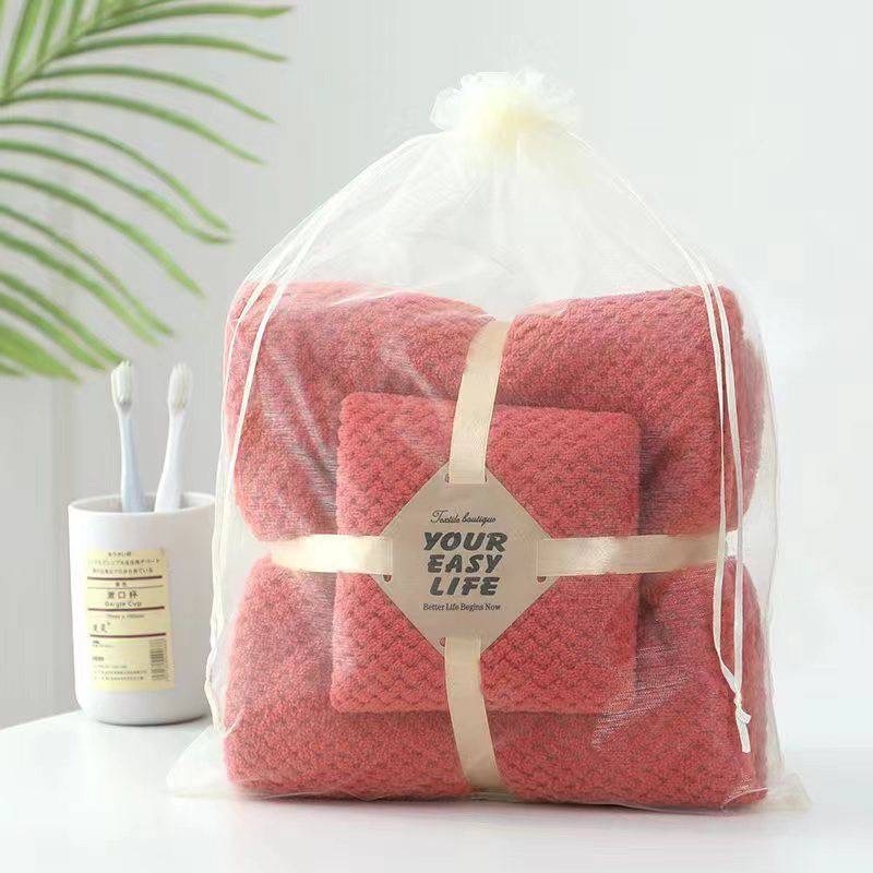 ชุดผ้าขนหนู+ผ้าเช็ดหน้า ผ้ารังผึ้ง ดูดซับน้ําได้ดี แห้งเร็ว สําหรับอาบน้ำ - รูปที่ 4