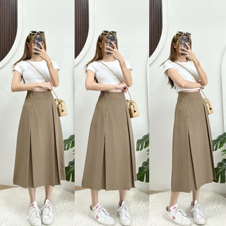 LUNA SKIRT กระโปรงจีบยาวหน้า-หลัง ขอบเอวเรียบซิปหลัง ผ้าบาร์บี้เปเป้ เอวสูง