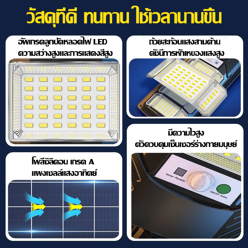 【รับประกัน 30ปี】ไฟโซล่าเซลล์ ไฟถนนโซล่าเซลล์ ไฟเซ็นเซอร์ตรวจจับคน ไฟถนน IP67 Solar Light 900000W ไฟพลังงานแสงอาทิตย์ thumbnail 5