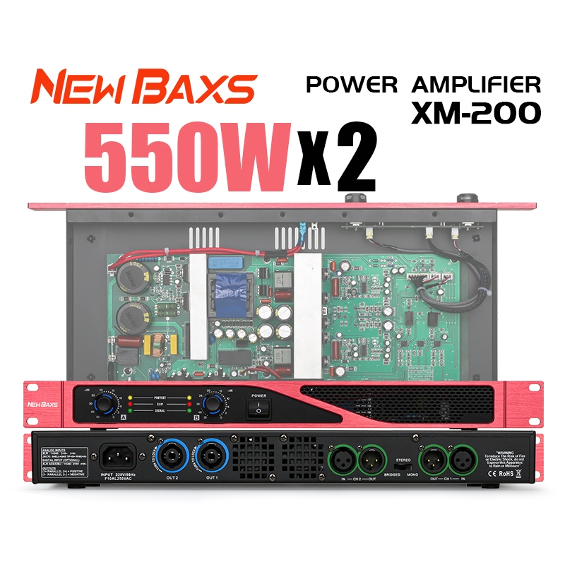 NEW BAXS เครื่องขยายเสียงภายในบ้านคลาส D 550W*2 รุ่น XM-200 แบบบางพิเศษ สามารถเชื่อมต่อเครื่องขยายเสียงระดับมืออาชีพได้