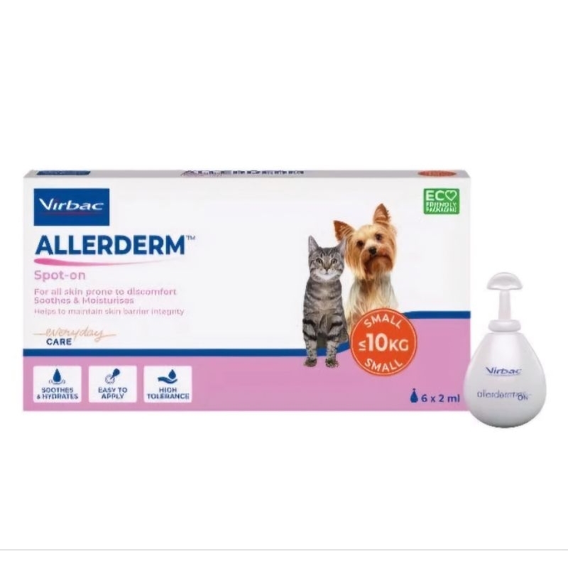 ALLERDERM Spot On 2 ml หยดผิวสุนัข-แมว [Exp.03/2026] บำรุงผิวและขน แก้ขนร่วง ปลูกขน สุนัข (กล่อง 6 หลอด)