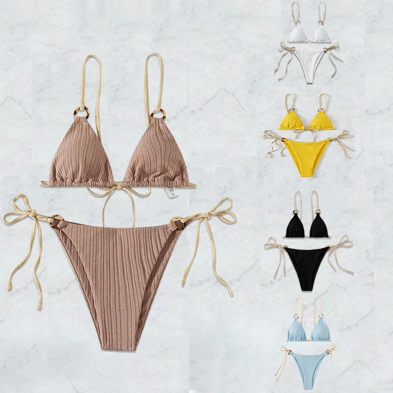 ไลฟ์สดลด50% บิกินี่สาย ชุดว่ายน้ำแฟชั่น sexy bikini set ชายหาด ผูกเอว summer#0143