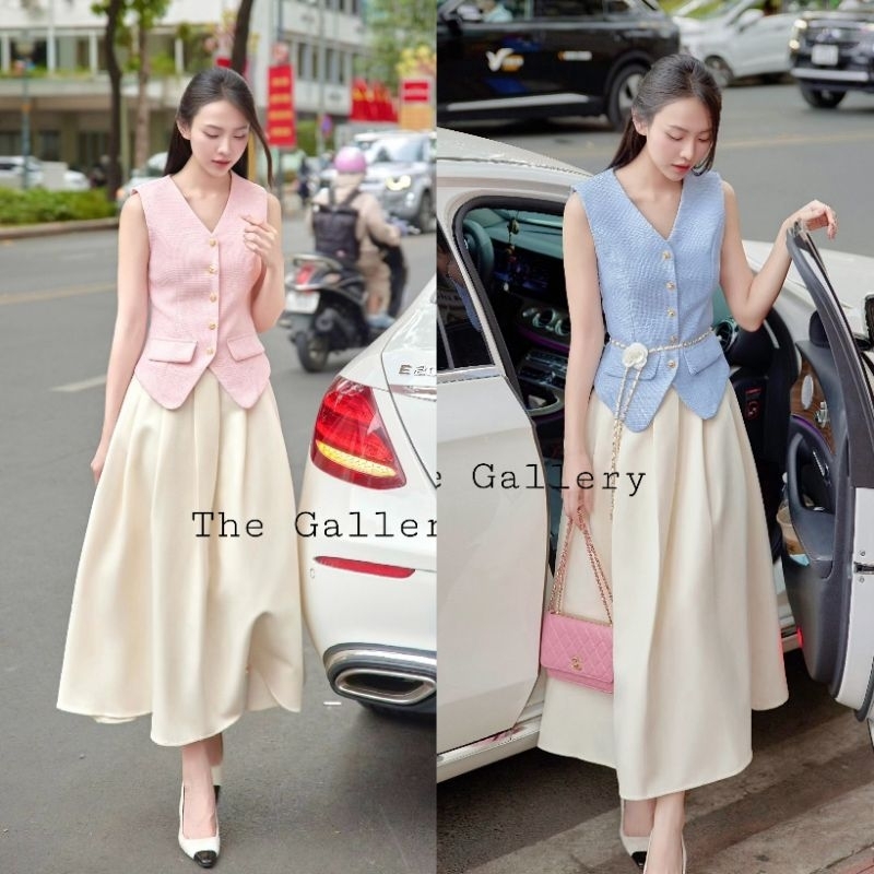 [พร้อมส่ง ครบสีไซส์ ] The gallery ชุดเซ็ตเสื้อ+กระโปรง+เข็มขัด