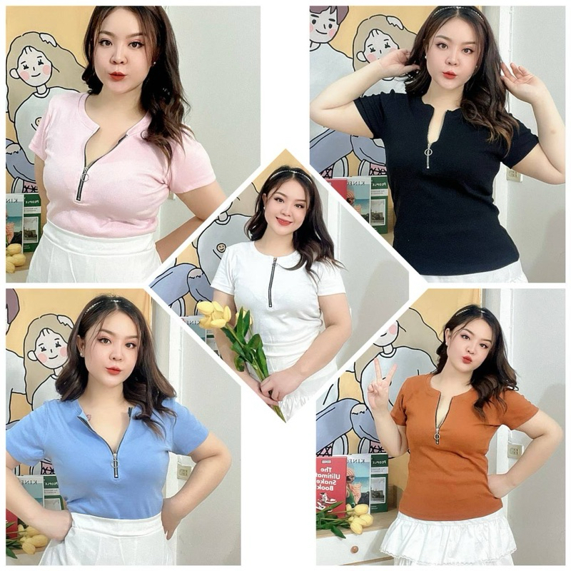 [พร้อมส่ง]เสื้อผ้ายืดงานป้าย คอกลม ซิปรูดได้ อกหน้าผ้าก่อนยืด40"ยืดได้48" วงแขนก่อนยืด20" ความยาว25"