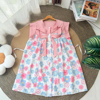 Dress( แขนล้ำ )กระดุมโบว์ใหญ่ แต่งสีพื้น ( non - 03)