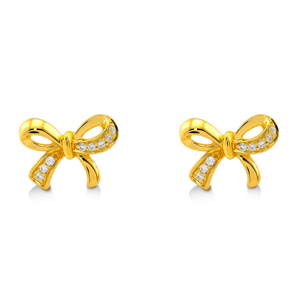 Jewellista ต่างหู Benda เงินแท้ 925 ดีไซน์รูป Bow ประดับพลอย CZ