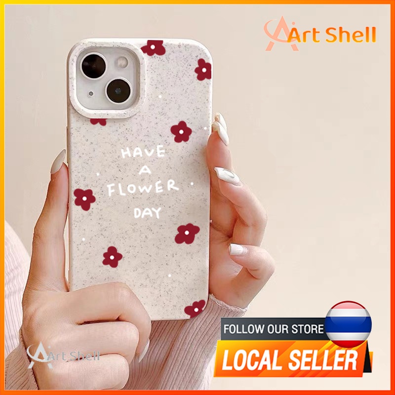 ส่งจากไทยเคส iphone 7P 8P 11 13 14 Pro Max กล้องป้องกันมิตรกับสิ่งแวดล้อมกันกระแทกดอก ดอกไม้สีแดง