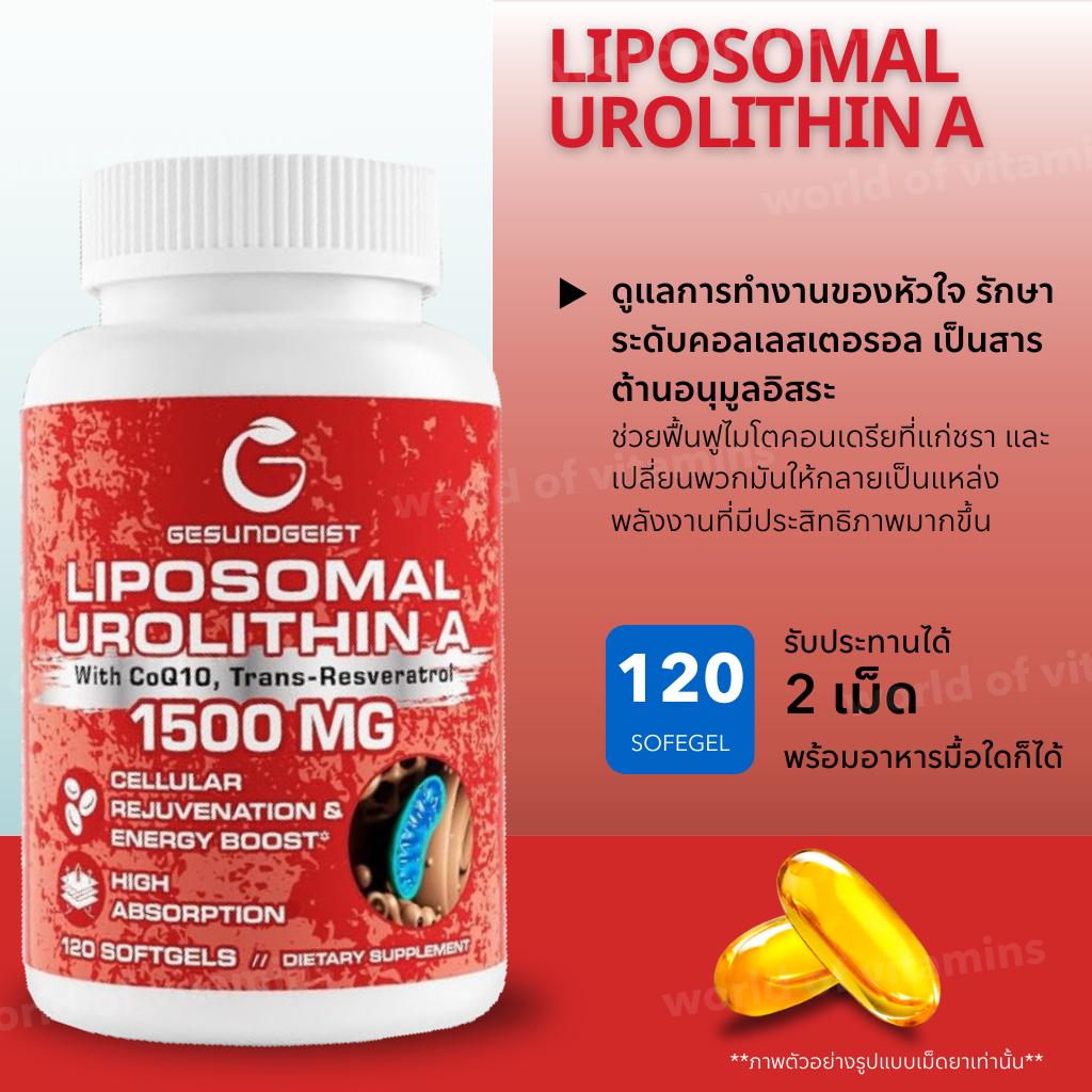 Gesundgeist Liposomal Urolithin A 1500mg - with CoQ10 & Trans-Resveratrol, 120 Vegan Softgels (SKU.2475)