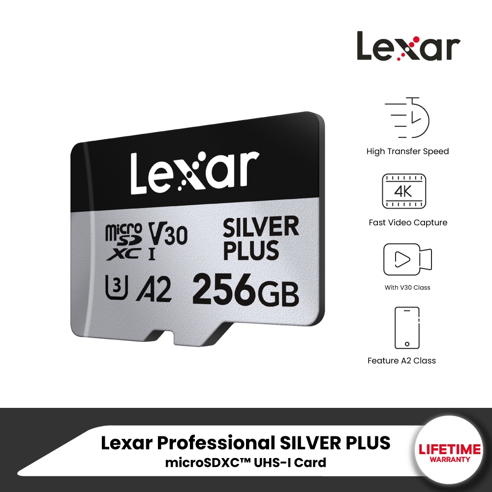 Lexar Professional Silver Plus microSD Card 256GB (ไมโครเอสดีการ์ด) Read 205MB/s Write150MB/s (LMSSI