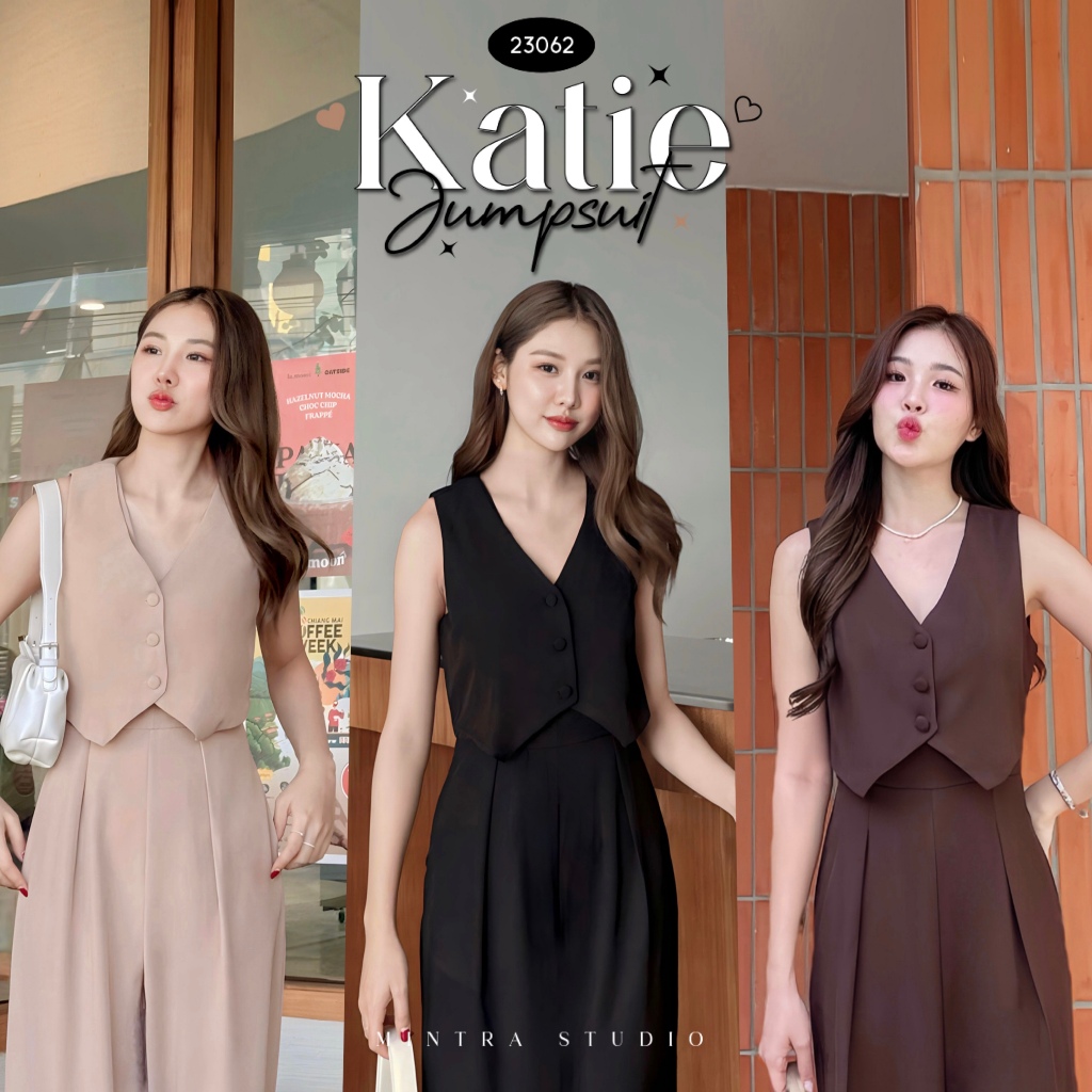 Katie Jumpsuit - จั้มสูทขายาว เสื้อกั๊กสูท แขนกุด คอวี จั้มสูทออกงาน MT.STDO