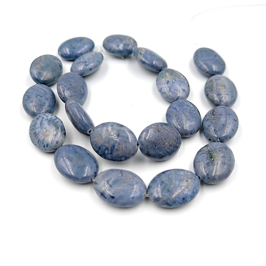 ลูกปัดหินแท้เม็ดใข่ หินประการังสีน้ำเงิน (Coral-Denim Blue) 15x20 mm. (LZ-604)
