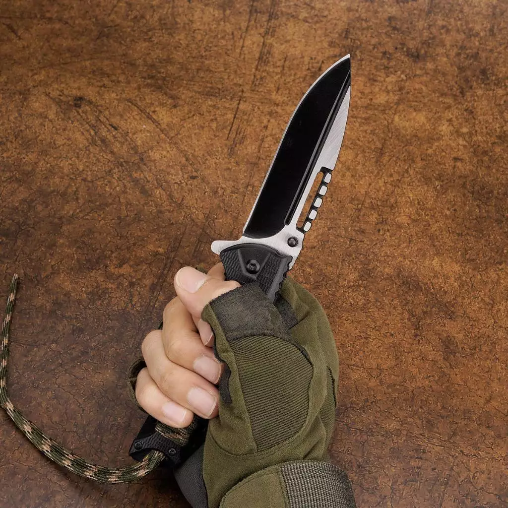 มีดแค้มปิ้ง สีทูโทน มีดเชือกพันด้าม EDC Tactical Camping มีดพกพาสะดวก มีดพับอเนกประสงค์ มีดพกพาpub26 thumbnail 5